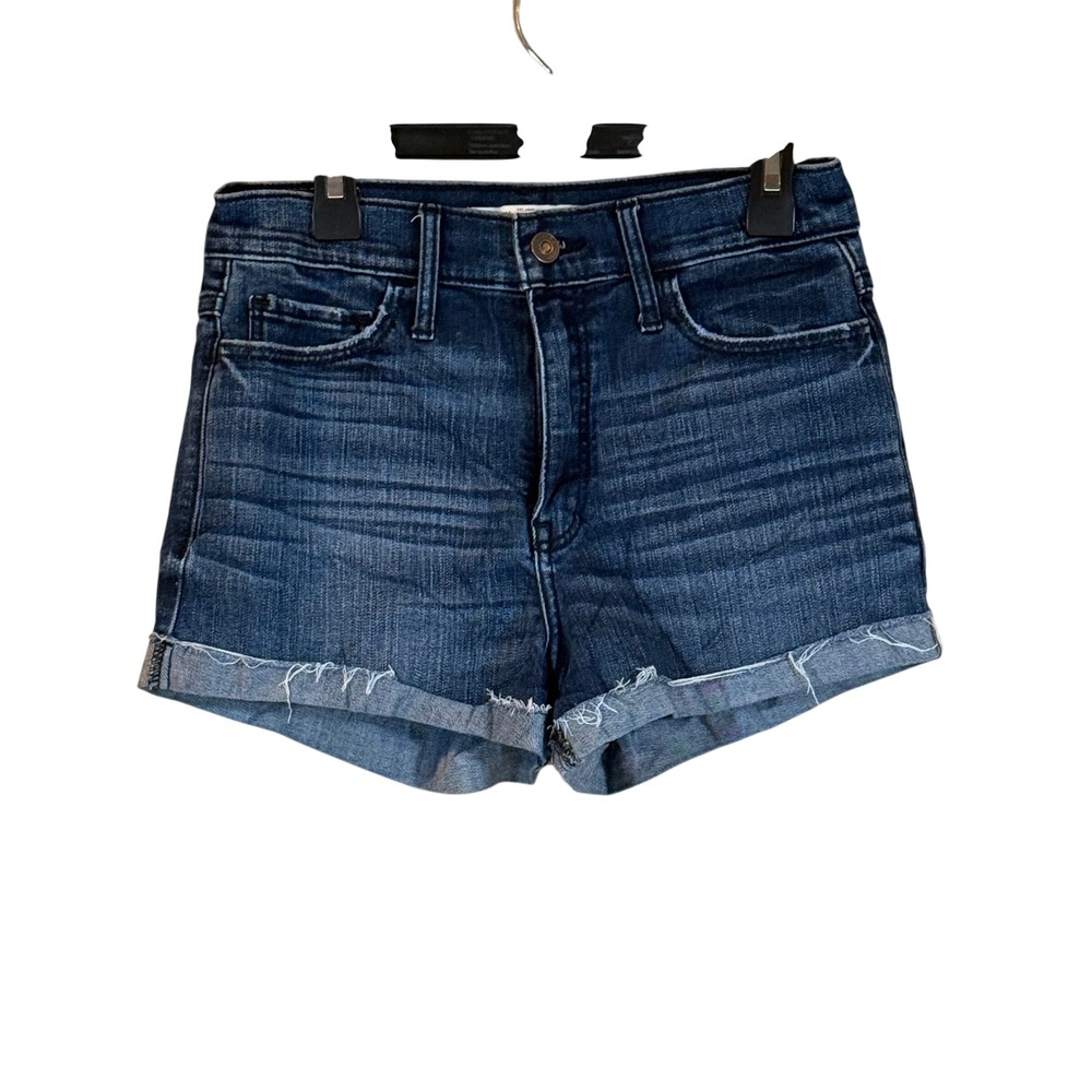 Abercrombie & Fitch Denim 4 Dark Blue Rolled Hem Frayed High Rise Mom Short 2.5"